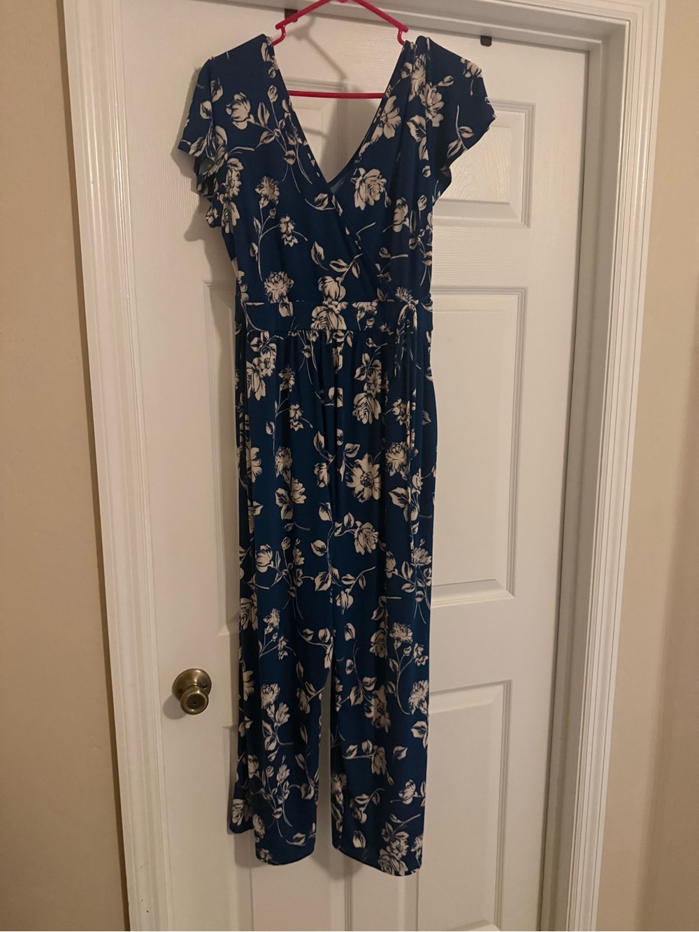 Kaileigh Navy and Cream Floral Maternity Surplice Jumpsuit